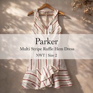 Parker Multi Stripe Ruffle Hem Dress Size 2 NWT
